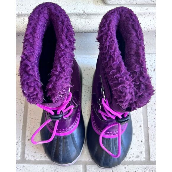 Sorel Youth Yoot PAC Nylon Boots Waterproof Purple Pink Colorblock Pattern Sz 4 - Picture 4 of 13